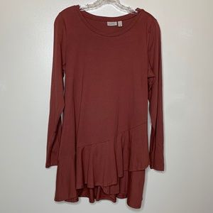 LOGO Laurie Goldstein Cotton Modal Top Terracotta Tunic Casual Ruffle Layers Lg